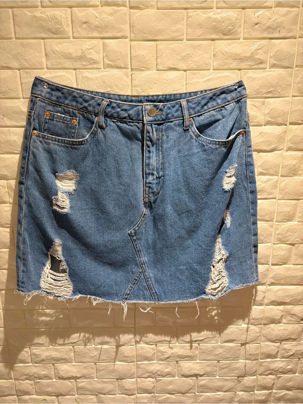 H&M Blue Distressed Denim Mini Skirt